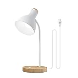 LALISU Tischlampe Basic LED Leselampe im Klassichen Holz-Design, Schreibtischlampe Augenschutz Tageslichtlampe, Verstellbarem Arm (Weiß)