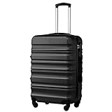 COOLIFE Hartschalen-Koffer Trolley Rollkoffer Reisekoffer mit TSA-Schloss und 4 Rollen (Schwarz, Großer Koffer)