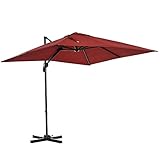 Outsunny Ampelschirm, quadratisch, Kurbel, mit Fuß aus Stahl, Maße: 2,5 x 2,5 m, Aluminium, Polyester mit hoher Dichte, Rot