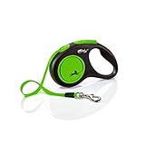 flexi® Neon S Gurt 5 m schwarz, neon-grüner Gurt, reflektierende Seitenfläche, Roll-Leine für Hunde bis 15 kg