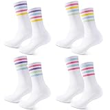 Utensilsto 4 Paare Tennissocken Damen,35-40 Weiße Sportsocken Damens Crew Socks Weiße Socken Baumwoll Socken für Damen