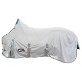 Marengos - Fliegendecke Protect mit Bauchlatz & Schweiflatz | robuste & feinmaschige Pferdedecke zum Schutz vor Insekten | doppelter Frontverschluss | Outdoor-Pferdedecke in Silbergrau | 145cm