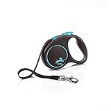flexi® Black Design S Gurt 5 m schwarz/blau, Roll-Leine für Hunde bis 15 kg