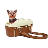 Leder Kleine Hunde Autositz Auto Mittelkonsole Hundesitz für Katzen, Braun Tragetasche Hundetasche für Hkleine Hunde Katze bis 5kg für Outdoor, Reisen