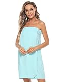 Knuffnee Damen Bademantel Frottee Sauna kilt Saunatuch Saunakilt mit Tasche und Klettverschluss Blau XL