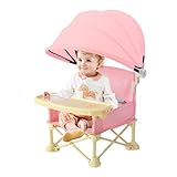 Tragbarer Kindersitz mit Tablett | Klappstuhl für Mahlzeiten im Freien | Tragbarer Kinderstuhl mit Sonnenschutz für Haus Garten Reise Camping Strand Picknick