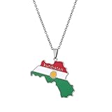 CECECOLEPansr Kurdistan Karte Flagge Anhänger Halskette Schmuck Charm Tropfen Glasur Karte Geometrische Hip Hop Paar Halskette Unisex Pullover Kette Für Damen Herren Geschenk,Silber,45Cm(17.7 Zoll)