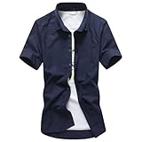 Kurzarm Herren Business Arbeits Casual Revers Shirt Leichte Mode Knopfleiste Hemd Regular Fit Klassisch All-Match Tops O-Navy XXL