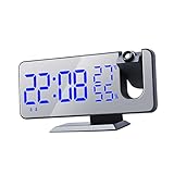 HOMOCONO 1Satz LED Projektionswecker mit Hygrometer Digitale Wetteruhr mit Fm Radio und Automatischer Suche für Schlafzimmer und Moderne Räume