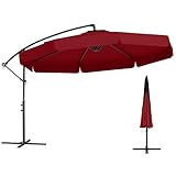 COSTWAY Sonnenschirm 300 cm, inkl. Schutzhülle, Ampelschirm mit Kurbel und Volant, Neigungswinkel verstellbar, Gartenschirm, Marktschirm, Terrassenschirm für Garten, Pool, Terrasse (Rot)