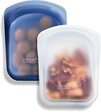 Stasher Bag Premium Silikonbeutel wiederverwendbar für Lebensmittel, 2er-Pack, Klar + Blau | Vielseitige Lebensmittelbeutel, Lunch-Tasche, Reisekontainer, Auslauf & Spülmaschinensicher, 355ml
