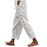 Damen Sommerhose Mit Taschen - Leinenhose Extra Langes Bein Ladies Crop Elasticated Waist High Stoffhose Freizeithose Baumwolle Graue Jogginghose Baggy Work Trousers with Pockets