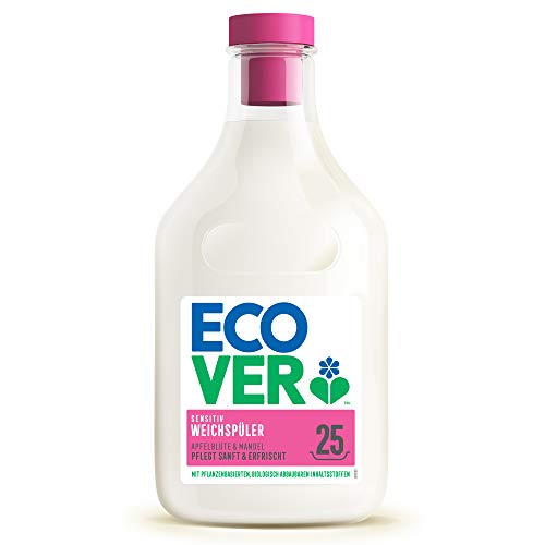 Ecover Weichspüler - Apfelblüte & Mandel (750ml / 25 Waschladungen), Weichspüler mit pflanzenbasierten Inhaltsstoffen, ökologischer Weichspüler für weiche und duftende Wäsche