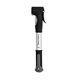 FISCHER Mini-Luftpumpe mit Manometer, Doppelhub-Technik, für alle Ventile (AV, DV, SV), Duokopf, aus Aluminium, extrem kompakt, silber