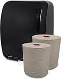 Blanc HYGIENIC Set: Handtuchrollenspender Autocut, Blanc Cosmos 2 Handtuchrollen ECO Natural - PRODUKTSET Farbe Schwarz
