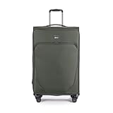 Stratic Mix Koffer Weichschale Reisekoffer Trolley Rollkoffer groß, TSA Kofferschloss, 4 Rollen, Erweiterbar, Größe L, Grün