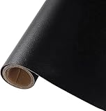 Yuragim Kunstleder Meterware, 200x140cm Wasserdicht Kunstleder Gekörnt Lederimitat Texturiert Lederstoff Meterware Leder Risse Reparieren Bezugsstoff Möbelstoff für Sofa Autositze Polsterstoff,Schwarz