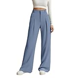 Vhersily Damen Elegant High Waist Lange Sommerhose mit Gürtel Elastische Gerade Rückseite Thermische Unterwäsche Set Wasserabweisend Multisaison Weiche Nachtwäsche Pyjamahose, blau, L