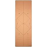 Yogamatte Pro Comfort aus Kork, extra groß 200x66 cm mit Alignment Markierungen, inkl. Tragegurt und Yogatasche
