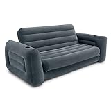 Intex Aufblasbares Camping-Sofa, Queen-Size-Bett, ausziehbar, Futoncouch mit 3 Schnellaufblas- und Luftablassventilen, 203,2 x 231,14 x 66,04 cm, Anthrazitgrau