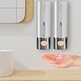 Seifenspender Wandbefestigung, 2er Set Soap Dispenser Ohne Bohren 450ml, Vakuum-Knopf-Technologie, Gleichmäßige Flüssigkeitsabgabe, Auslaufsicher, Geeignet für Shampoo, Flüssigseife, Spülung