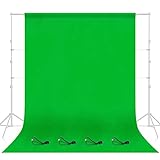 EMART Green Screen 1,8 x 2,8m Fotostudio Hintergrund Faltbare Greenscreen Stoff 100% Reiner Musselin Grüne Tuch mit 4 Clips für Produkt Porträt Video Fotografie