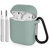 KOKOKA Silikonhülle Kompatibel mit AirPods 2 Hülle mit Reinigungsset und Schutzhülle für AirPods 2. Generation Case, Stoßfeste Weiche Dünne Case für Airpods 2 Mit Karabiner, Cloud Grey