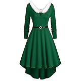 MINYA Weihnachten Abendkleid Damen Vintage Kleid Cocktailkleid bedruckt Weihnachten 1950er Jahre Abendkleid Ballkleid Herbst Winter Langarm Kleidung Damen Chic Elegant Vintage Tunika Rock A-Linie