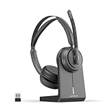 Nuroum Kabelloses Headset mit Mikrofon, Mikrofon mit Geräuschunterdrückung für die Arbeit, V5.3 Multi-Punkt, Ladestation, Stummschalttaste, Bluetooth/Dongle/USB-Verbindung zu PC/Laptop/Handy für