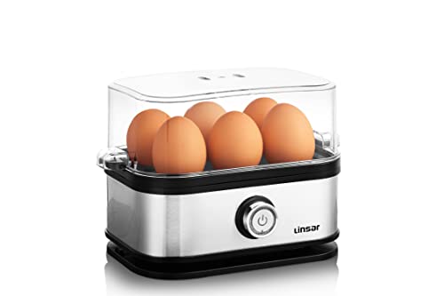 Linsar Eierkocher Edelstahl für 6 Eier mit freiwählbarem Härtegrad, inkl. Messbecher mit Eierstecher, 400 Watt