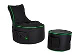 BuBiBag Gaming Sitzsack mit Hocker - Sitzsack für Kinder und Erwachsene | Beanbag mit Anschluss, Gaming, Halterung und Seitentasche, Outdoor Sitzsack - Maverick (Anthrazit-Neongrün)