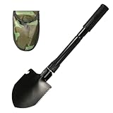 4-in-1 Multifunktions-Klappspaten aus Kohlenstoffstahl | Klappbare Mini-Spaten Garten (40cm) mit Kompass & Tragetasche | Für Camping, Gartenarbeit, Schneeräumen, Jagd & Outdoor-Aktivitäten (Schwarz)