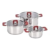 Amazon Basics 3 Stück Kochtopf-Set - Edelstahl, anti-haftend, induktionsgeeignet, mit Deckeln - 16/20/24 cm