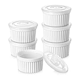 vancasso RAMEKINS 8 Oz Soufflé Förmchen Set von 6, Creme Brulee Schälchen Backofen sicher, Porzellan Soufflés mit Deckel, Kleine Keramik-Schalen, Mini Auflaufformen zum Backen, Weiß
