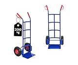 PROREGAL Sackkarre Odin | HxBxT 115x54,5x44,5cm | Tragkraft 200kg| Lufträder | Stahlrahmen | Blau | Transportkarre Staplerkarre klappbar
