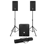 Power Dynamics Combo 1200 PA Anlage Komplettset, 2.1 Aktiv Lautsprecherboxen 1200 Watt, Subwoofer 12 Zoll, Bluetooth, DSP, PA Lautsprecher Aktiv, DJ Set Komplett, Mobile PA Anlage mit Verstärker