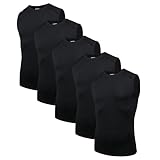 AMZSPORT 5er Pack Herren Tank Top Atmungsaktiv Kompressionsshirt Funktionsshirt Laufshirt Ärmelloses Unterhemd für Sport, Gym, Fitness und Running Schwarz L