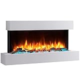 BALDERIA Elektrokamin Ignis | Wandkamin, LED 3D-Flammeneffekt, LED-Ambientebeleuchtung, Kamin elektrisch mit Heizung 2000W, Timer, Thermostat, Startsteuerung, Offene-Fenster-Erk, Fernbedienung | Weiss