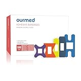 Ourmed Flexible Pflaster mit Non-Stick-Pad, Latex frei, Regenbogenfarben Klebebandage Erste-Hilfe-Wundversorgung für Schnitte, Schürfwunden, Blasen, sortierte Größen, 100 Stück