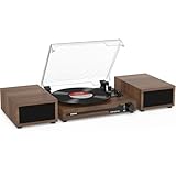 Udreamer Plattenspieler mit 2 Dual-Stereo-Lautsprechern, Vintage Plattenspieler Bluetooth 5.3 unterstützt 3 Geschwindigkeiten, AUX-In, Cinch-Line, USB, kabellose Wiedergabe, Kaffee