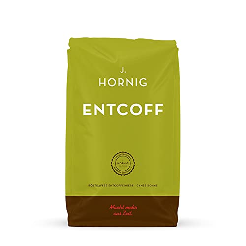 J. Hornig Kaffeebohnen Entkoffeiniert, Entcoff, 500g, mildes und reichhaltiges Aroma, für Vollautomaten, Filterkaffeemaschine und Espressokocher, ganze Bohnen