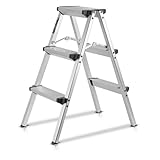 STAHLWERK Alu-Trittleiter ALT-150 ST bis 150 kg, 3 Stufen, Standhöhe 72 cm, Aluminium-Leiter | Klappleiter | Klapptritt | Mehrzweckleiter | Stehleiter mit rutschfesten Sprossen