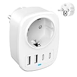WISMIKA Internationaler Reiseadapter Steckdose Weltweit, Universal Travel Plug Power mit 1 AC 2 USB-C 2 USB-A Ports, Deutschland Adapter Stecker Typ 5 in 1 Travel European