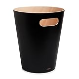 Umbra Woodrow Abfalleimer – Zweifarbiger Holz Papierkorb für Büro, Badezimmer, Wohnzimmer und Mehr, 7,5l Fassungsvermögen, Natur / Schwarz, Medium