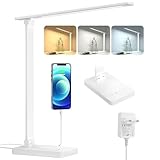 Lepro Schreibtischlampe, LED Tischlampe Dimmbar, Nachttischlampe 800LM 3 Farben und 5 Helligkeitsstufen, Tageslichtlampe Augenschutz, Tischleuchte, Schreibtisch Lampe für Kinder, Büro, Weiß