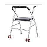 Standard-Gehhilfe für ältere Menschen, zusammenklappbar, mit Rädern und Sitz, leichtes Aluminium, Rehabilitationstraining, unterstützt bis zu 150 kg