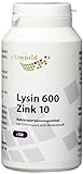 vitaworld Lysin 600 mg plus Zink 10 mg, 502 mg reines L-Lysin und 10 mg Zink pro Kapsel, Vegan, 120 Kapseln