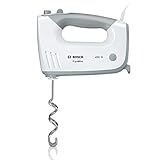 Bosch Handrührer ErgoMixx MFQ36440, 2 Rührbesen, 2 Edelstahl-Knethaken, Pürierstab, Becher, spülmaschinengeeignet, 5 Stufen plus Turbostufe, 450 W, weiß