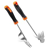 Unkrautstecher Edelstahl, 2 Stück Hand Unkraut Entferner Gerät Edelstahl, Wurzeljäter mit Griff, Garten Handjätgerät Manueller Weeder Unkrautjäter Gartenarbeit zum Graben Jäten, Umpflanzen, Entwurzeln