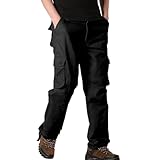 Cargohose Herren Loose Fit, Outdoorhose Herren Lang, Wanderhose Mehrere Taschen Trekkinghose Vintage Freizeithose Einfarbig Arbeitshose Praktische Abriebfeste Überziehhose Für Männer